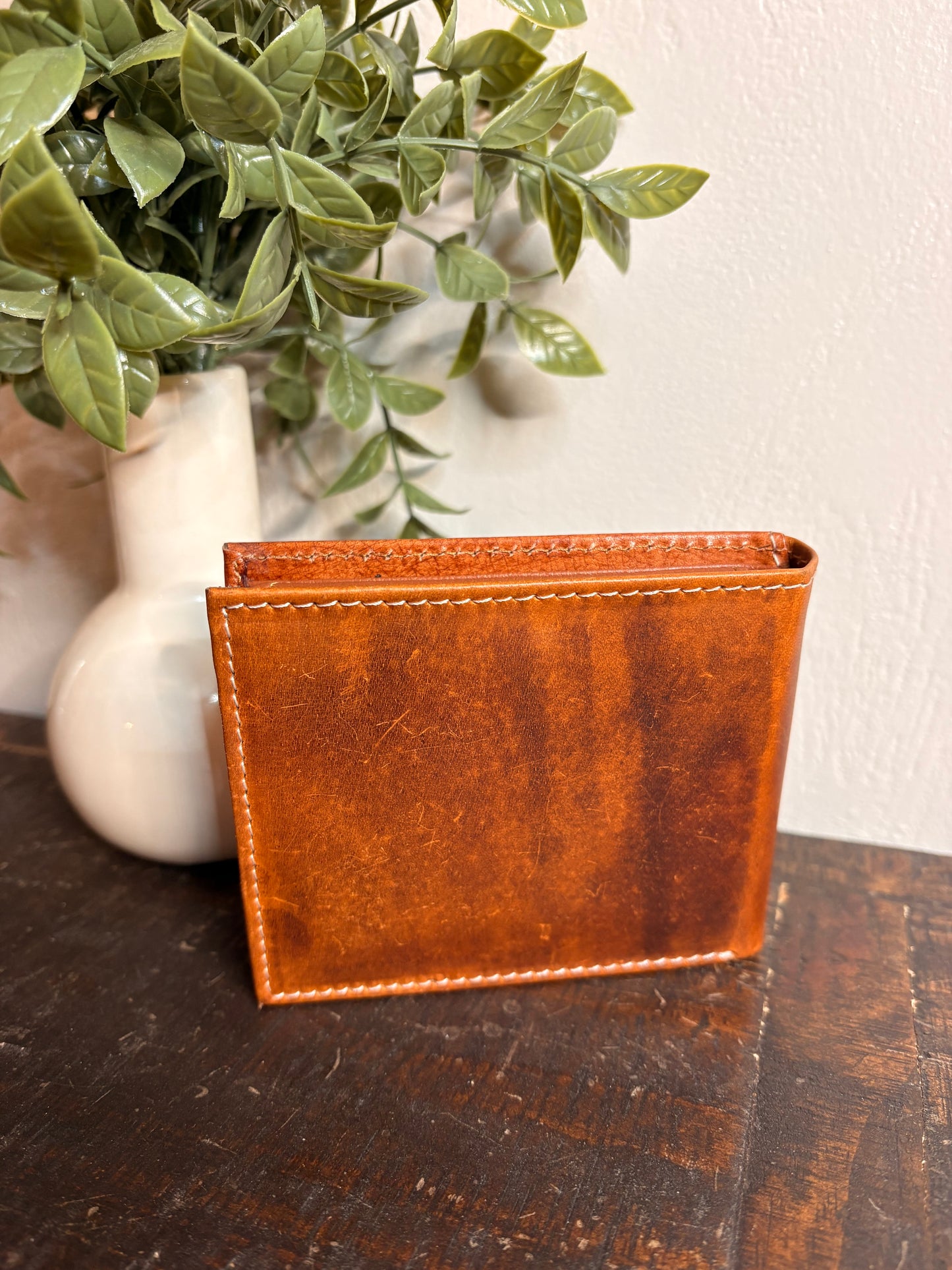 American Bison Tooled Leather Wallet with Longhorn Emblem