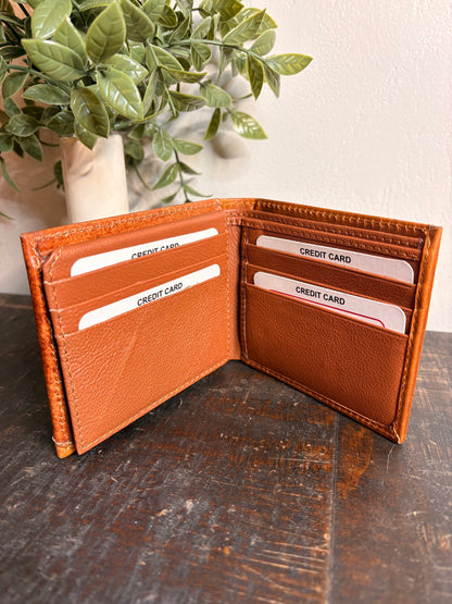 American Bison Tooled Leather Wallet with Longhorn Emblem