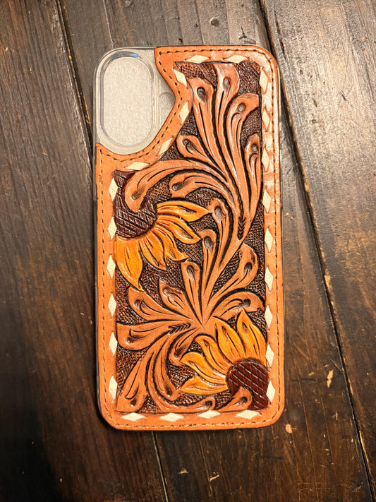 Tooled Leather / Sunflower iPhone 16 Plus Case