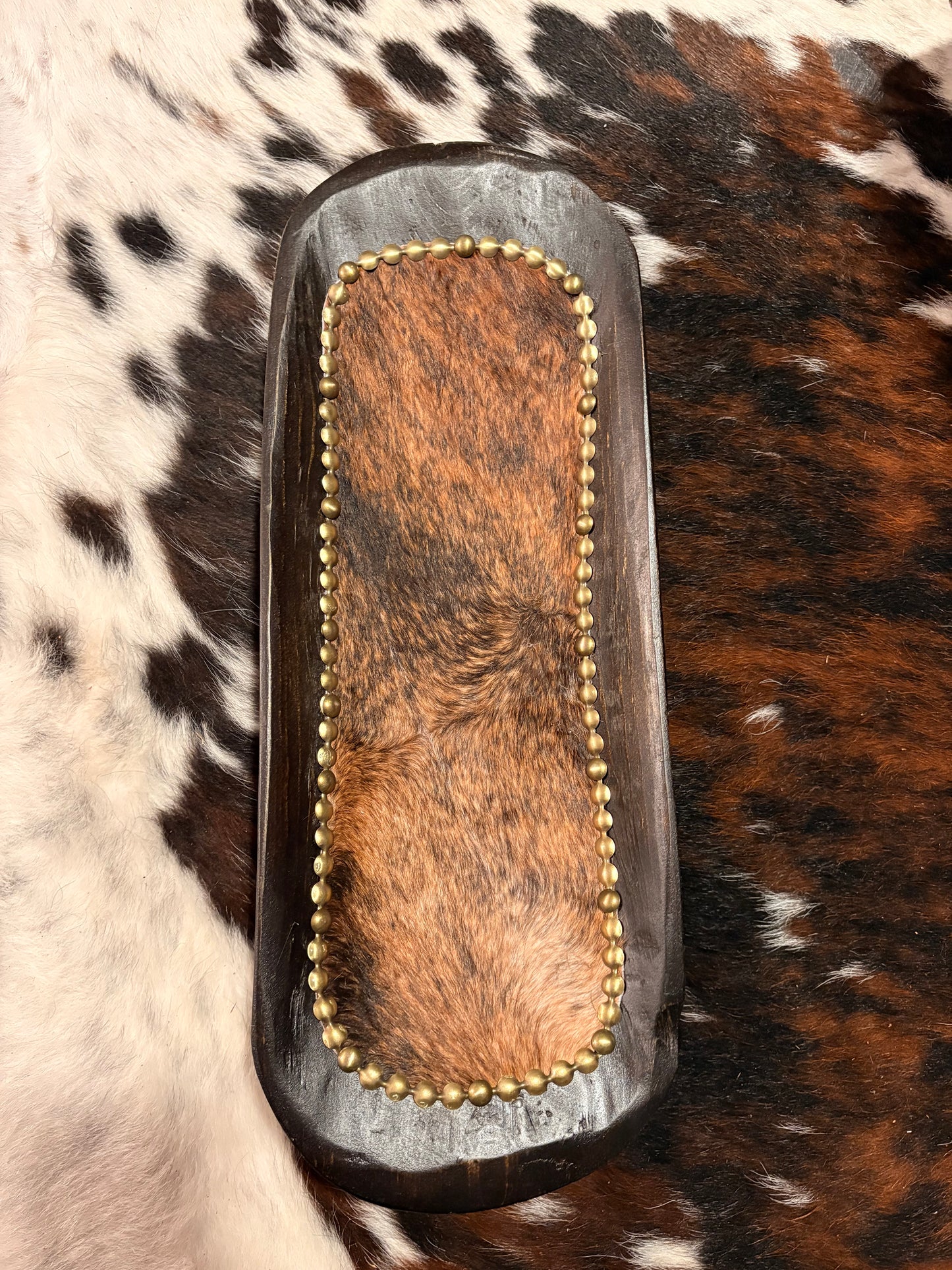 Wooden Catch-All Tray with Cowhide