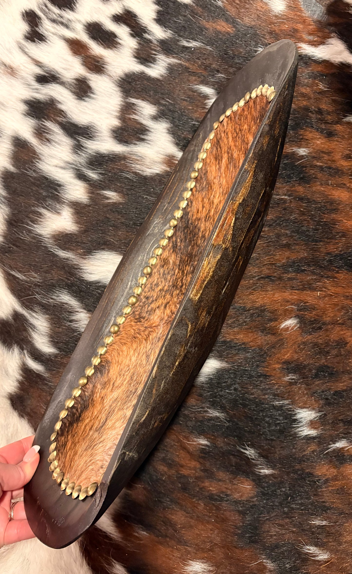 Wooden Catch-All Tray with Cowhide