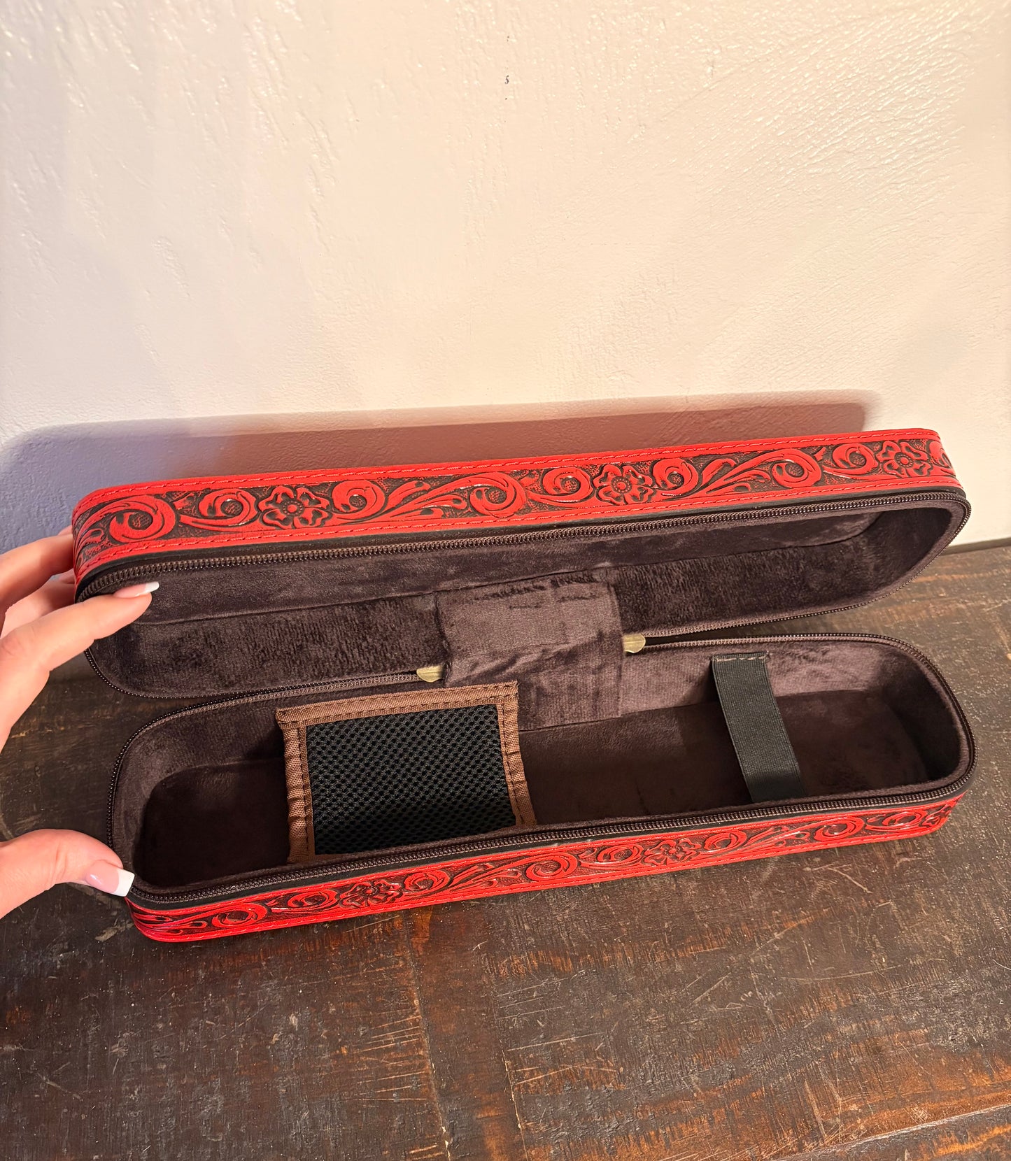 Tooled Leather Hair Tool Travel Case