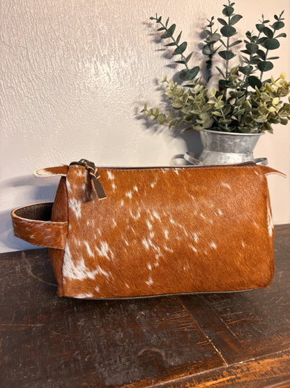 Brown & White Cowhide Toiletry Bag