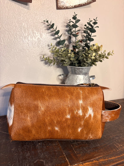 Brown & White Cowhide Toiletry Bag