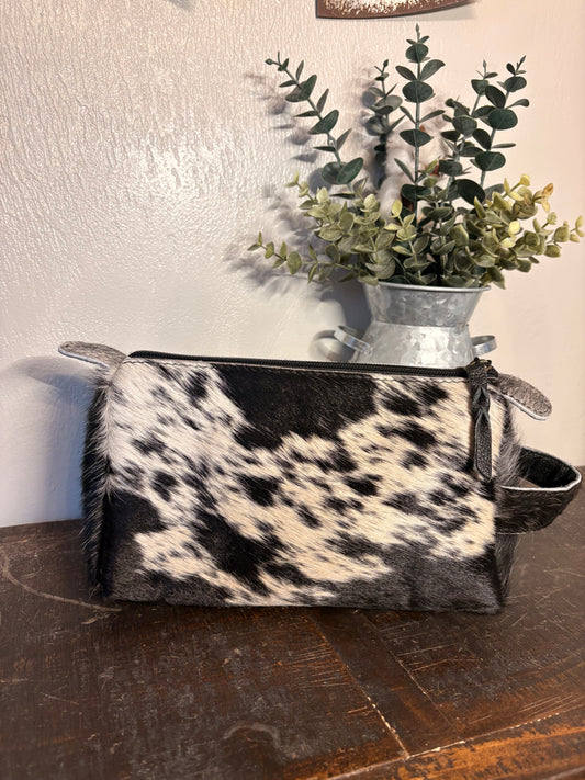 Black and White Cowhide Toiletry Bag