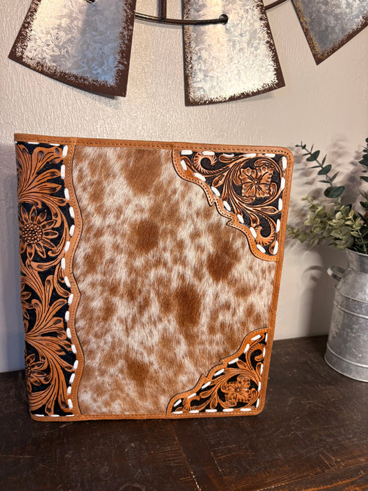 Brown & White Cowhide / Tooled Leather Planner