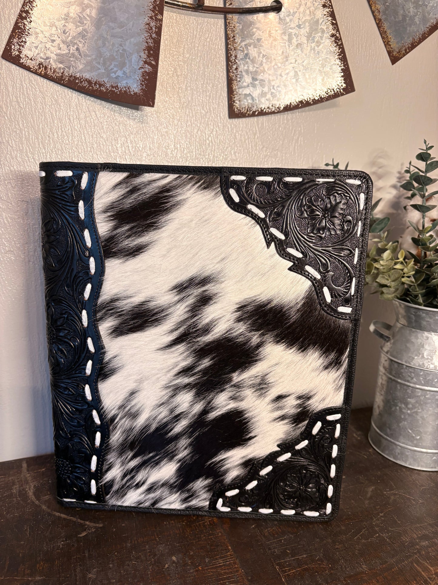Black and White Cowhide / Tooled Leather Planner