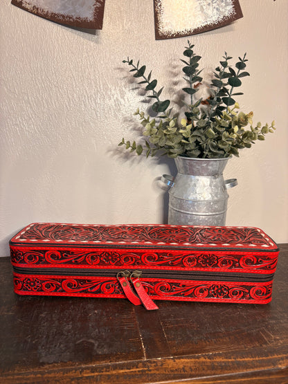 Tooled Leather Hair Tool Travel Case