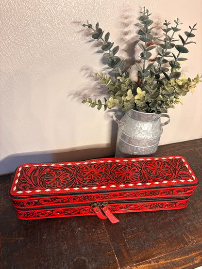 Tooled Leather Hair Tool Travel Case