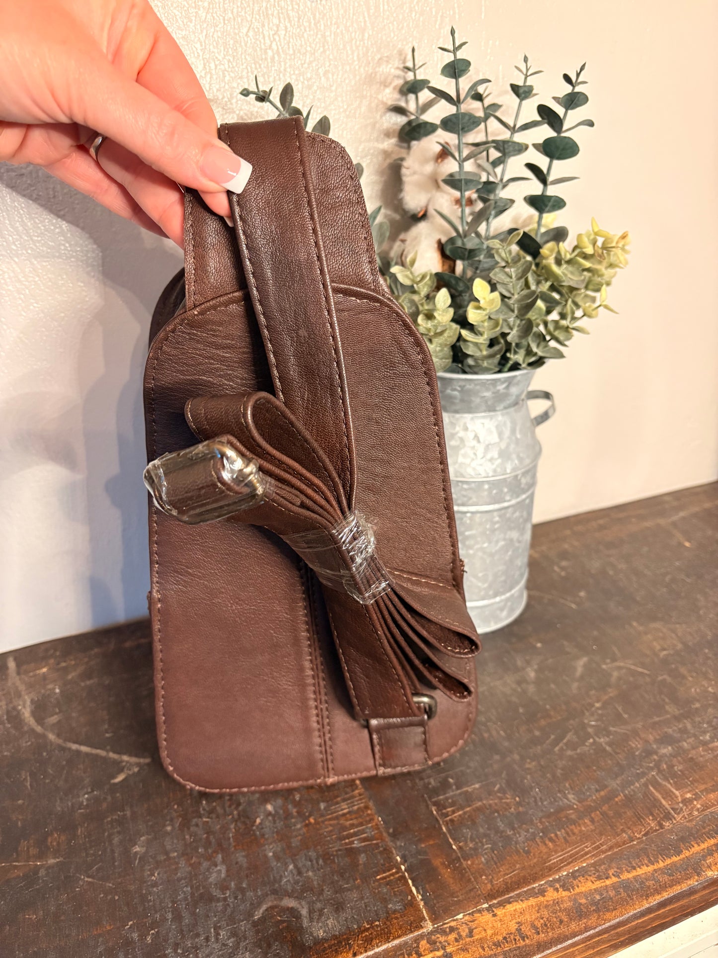 Tooled Leather Sling Bag