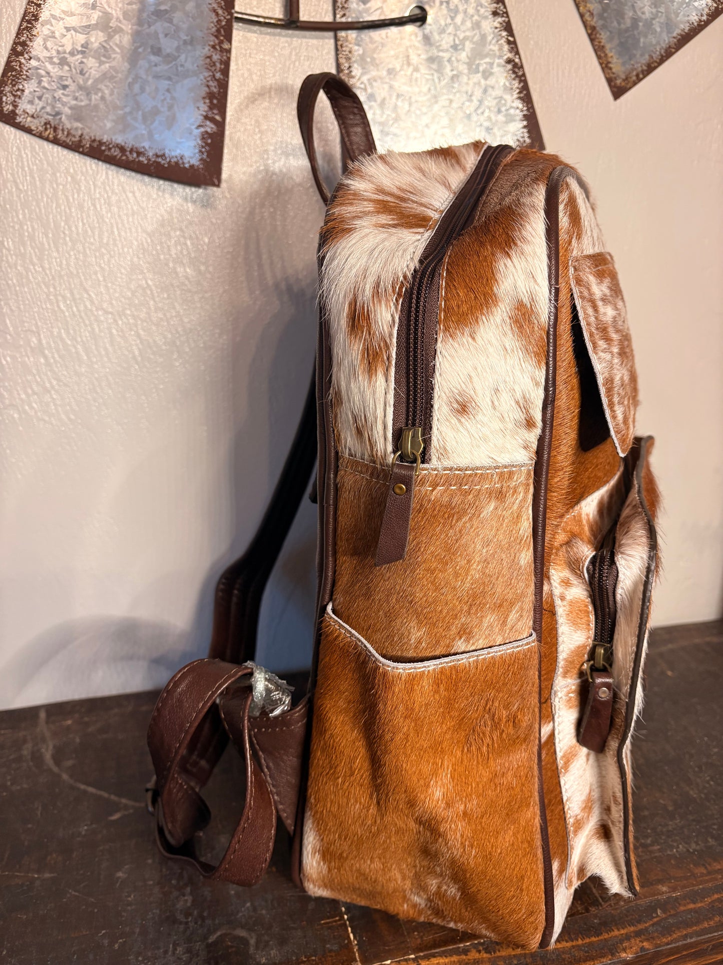 Brown & White Cowhide Backpack