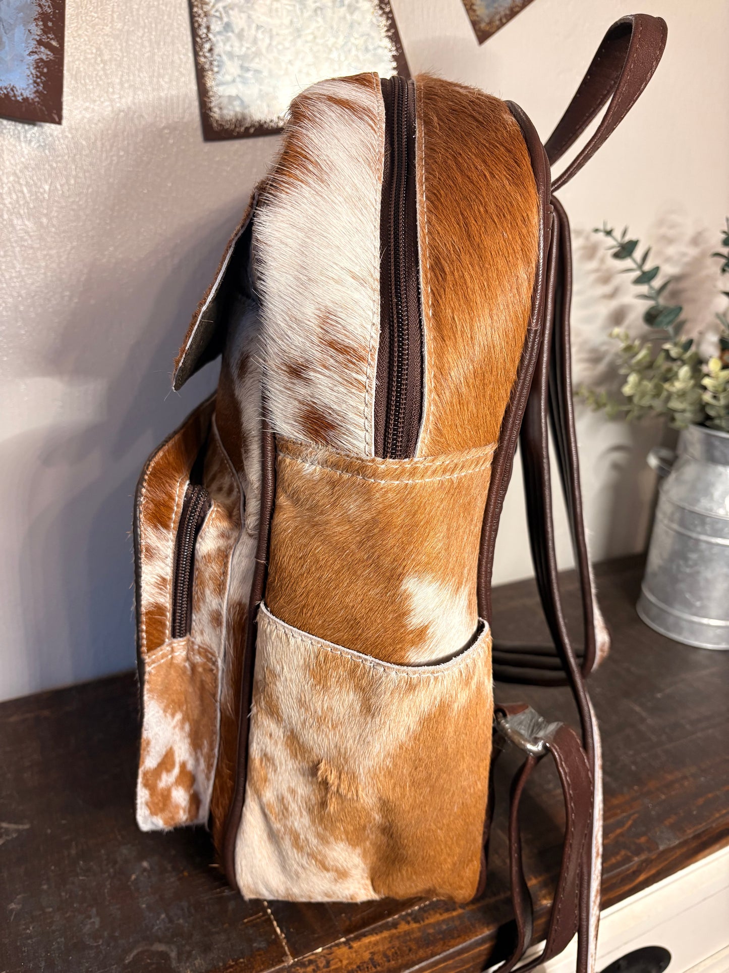 Brown & White Cowhide Backpack