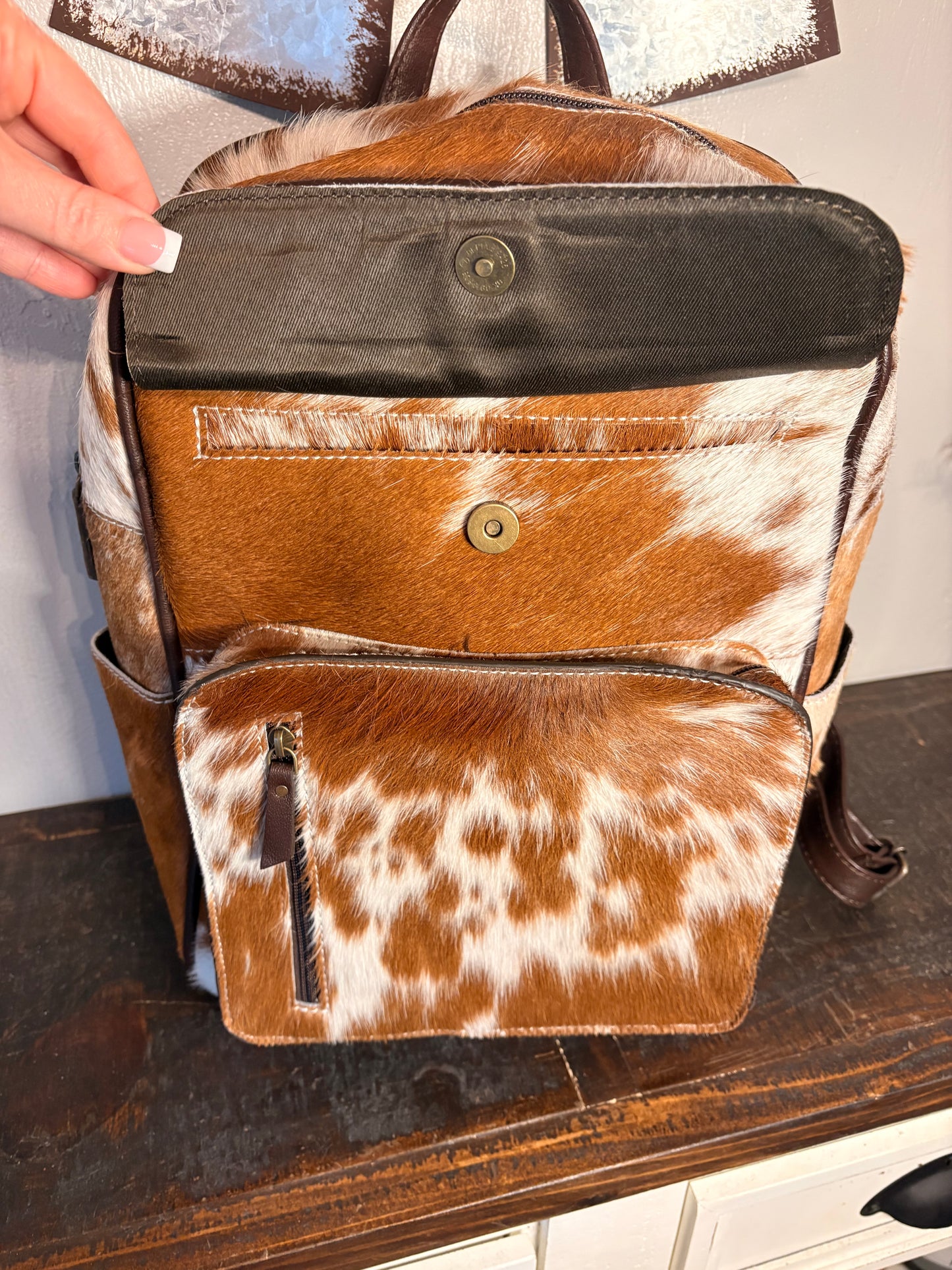 Brown & White Cowhide Backpack