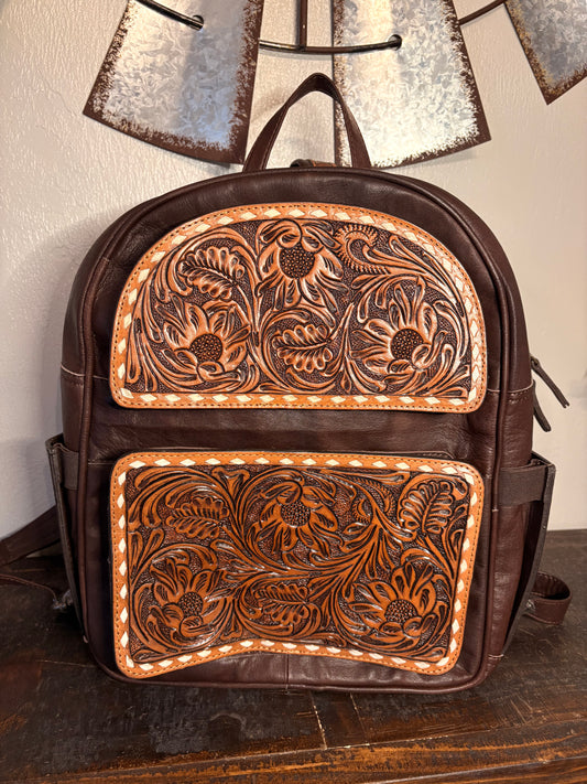 Brown Leather / Tooled Leather Backpack