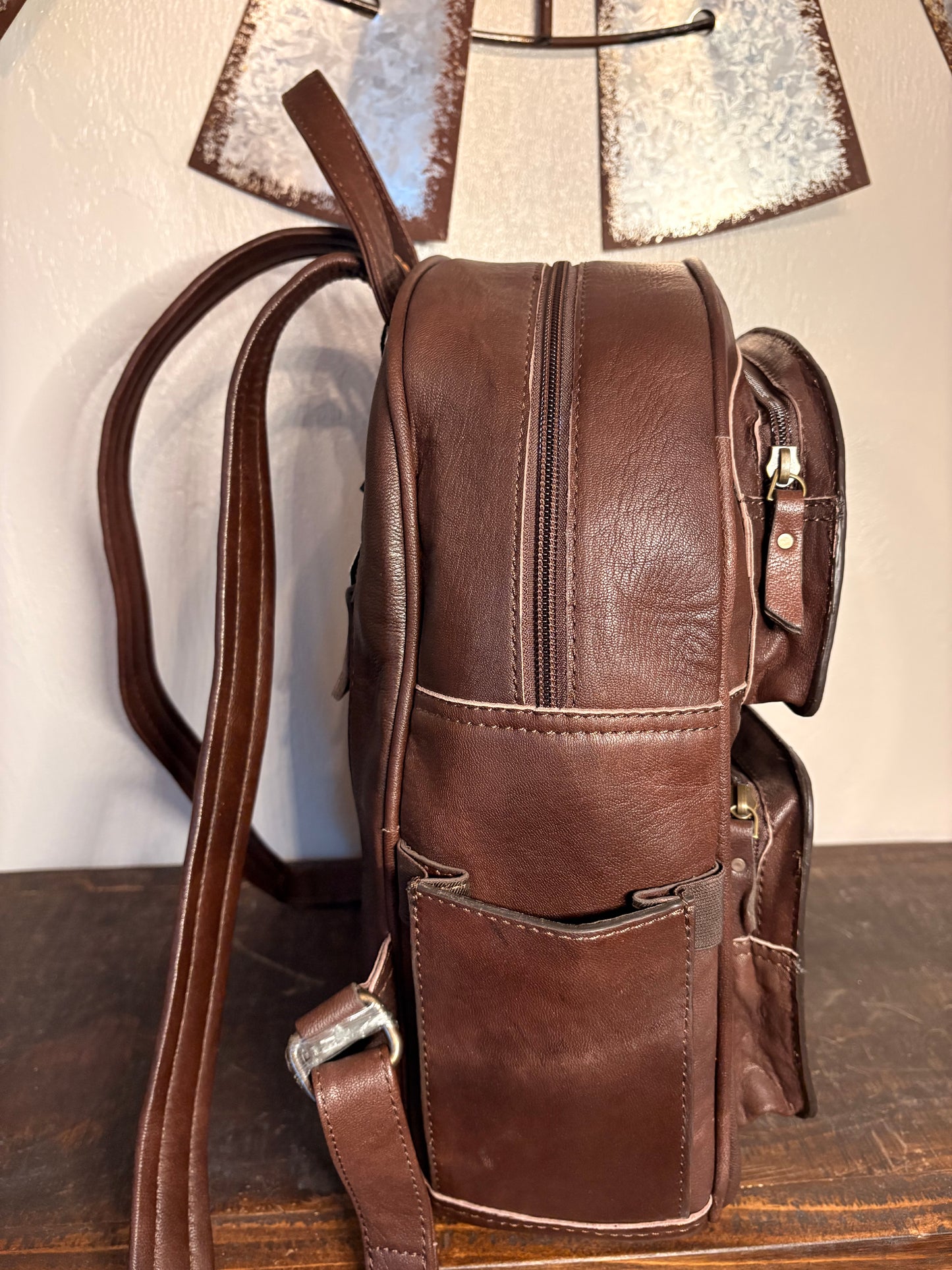 Brown Leather / Tooled Leather Backpack