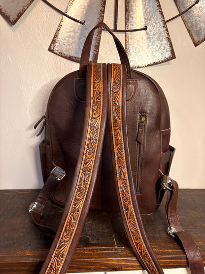 Brown Leather / Tooled Leather Backpack