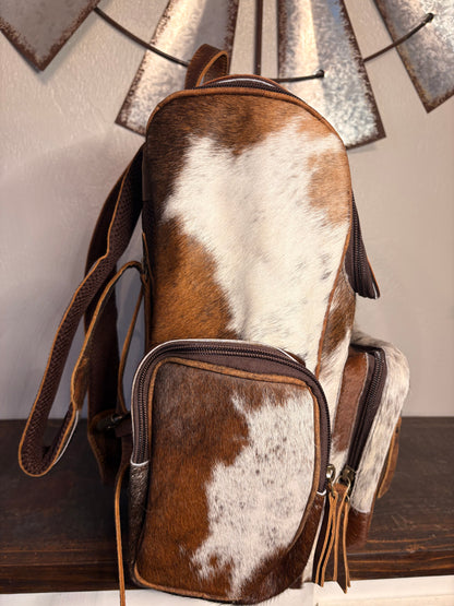 Tooled Leather & Brown Cowhide Backpack / Diaper Bag