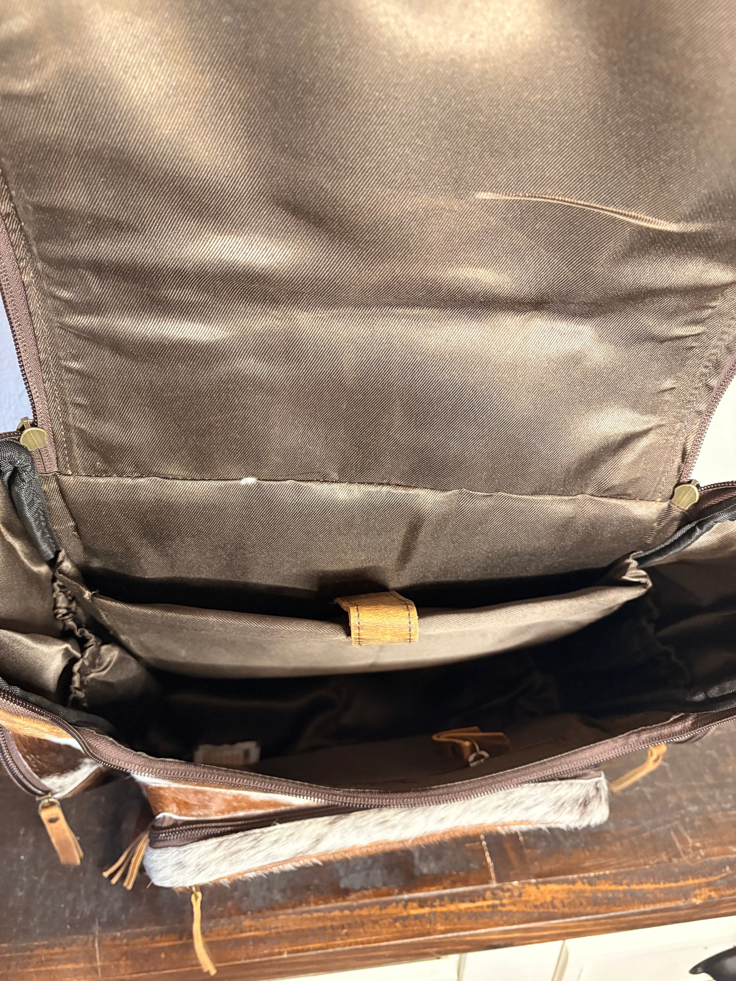 Tooled Leather & Brown Cowhide Backpack / Diaper Bag