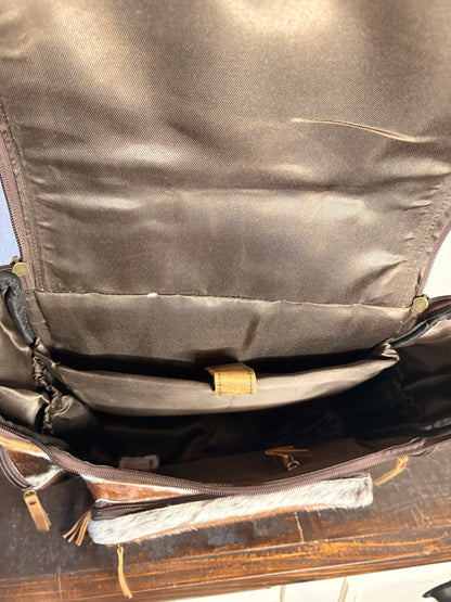Tooled Leather & Brown Cowhide Backpack / Diaper Bag