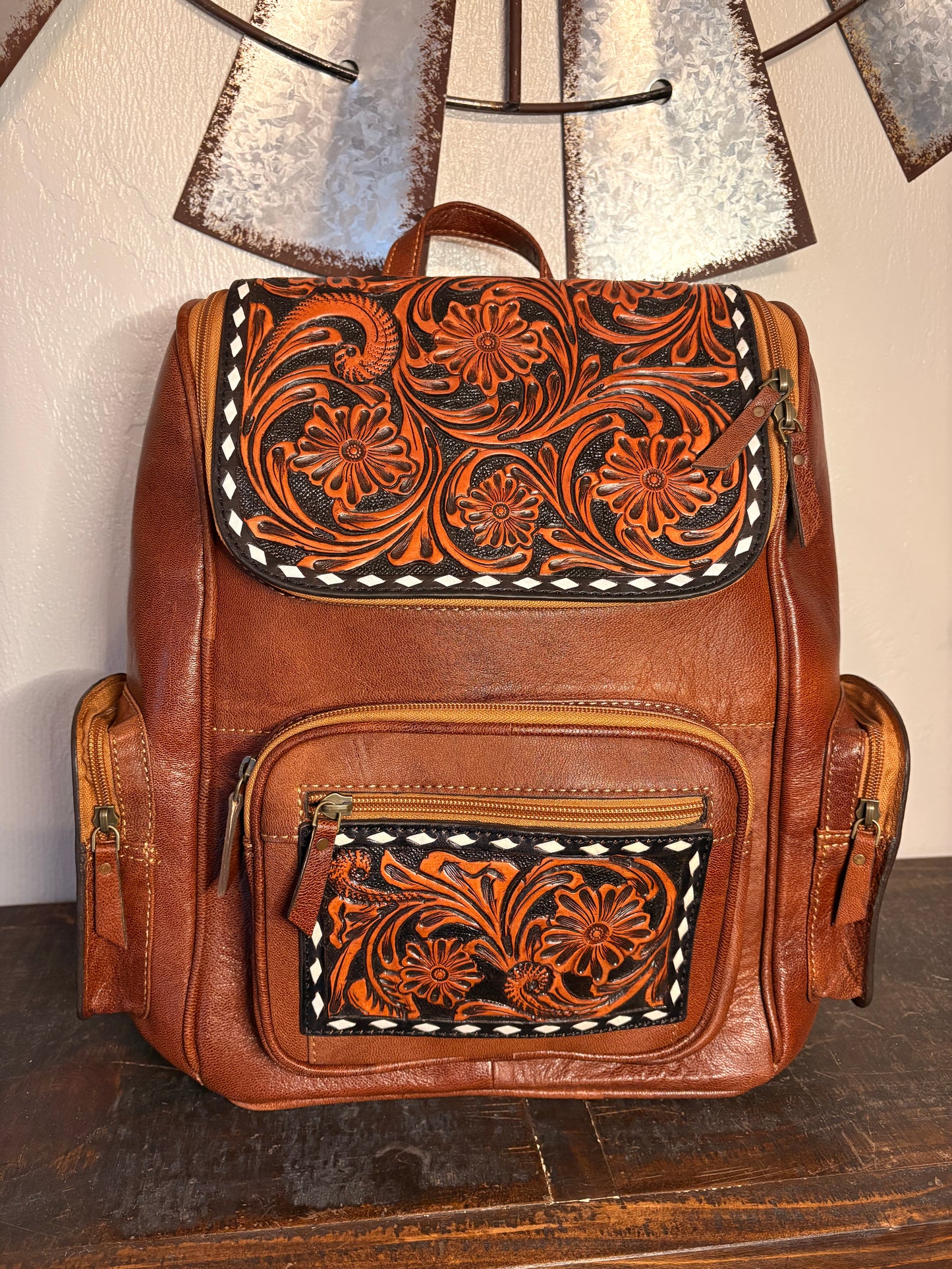 Tooled Leather Backpack