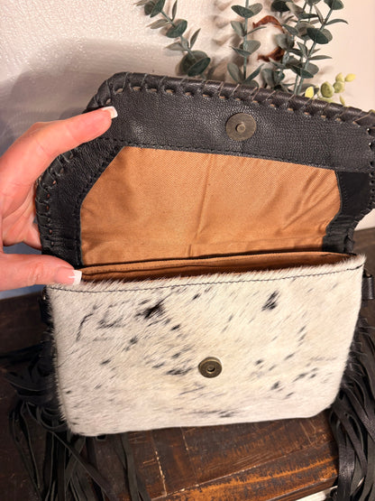 Black Tooled Leather & Hide Crossbody