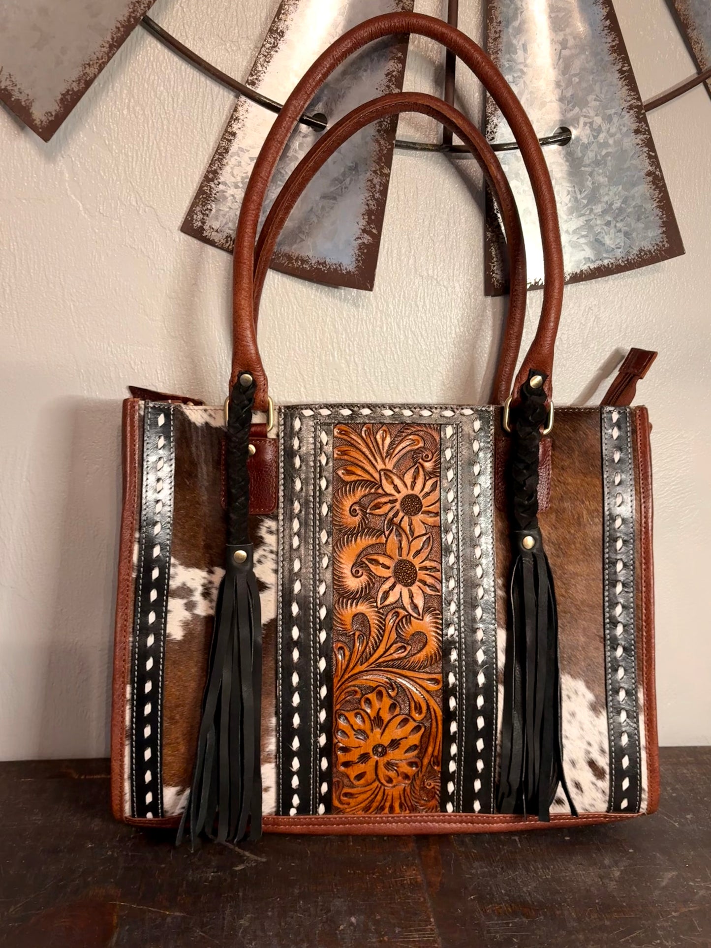Roper Cowhide and Tooled Leather Purse