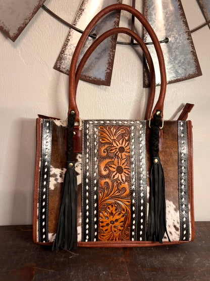 Roper Cowhide and Tooled Leather Purse