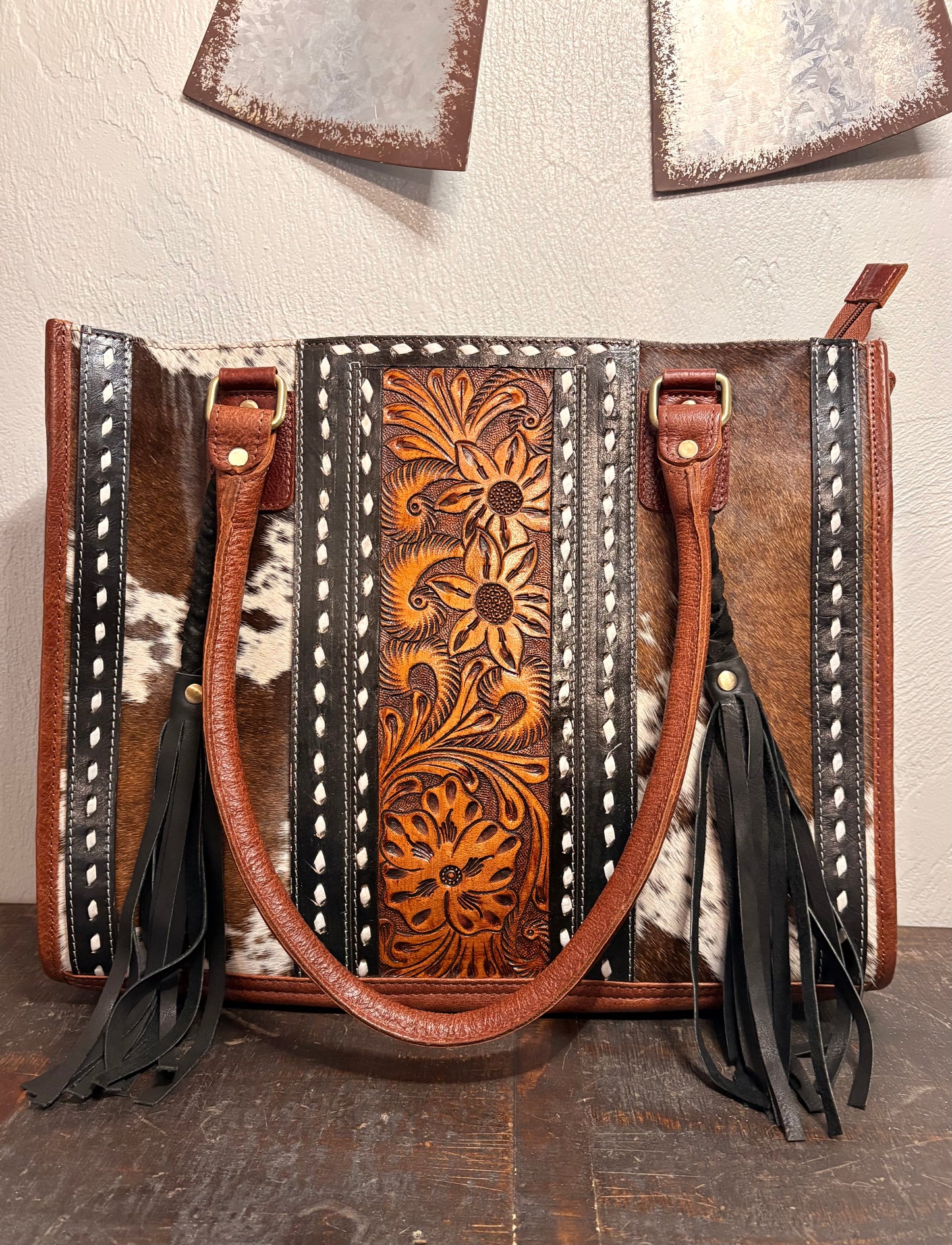 Roper Cowhide and Tooled Leather Purse