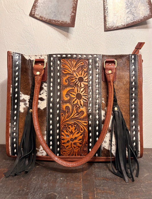 Roper Cowhide and Tooled Leather Purse