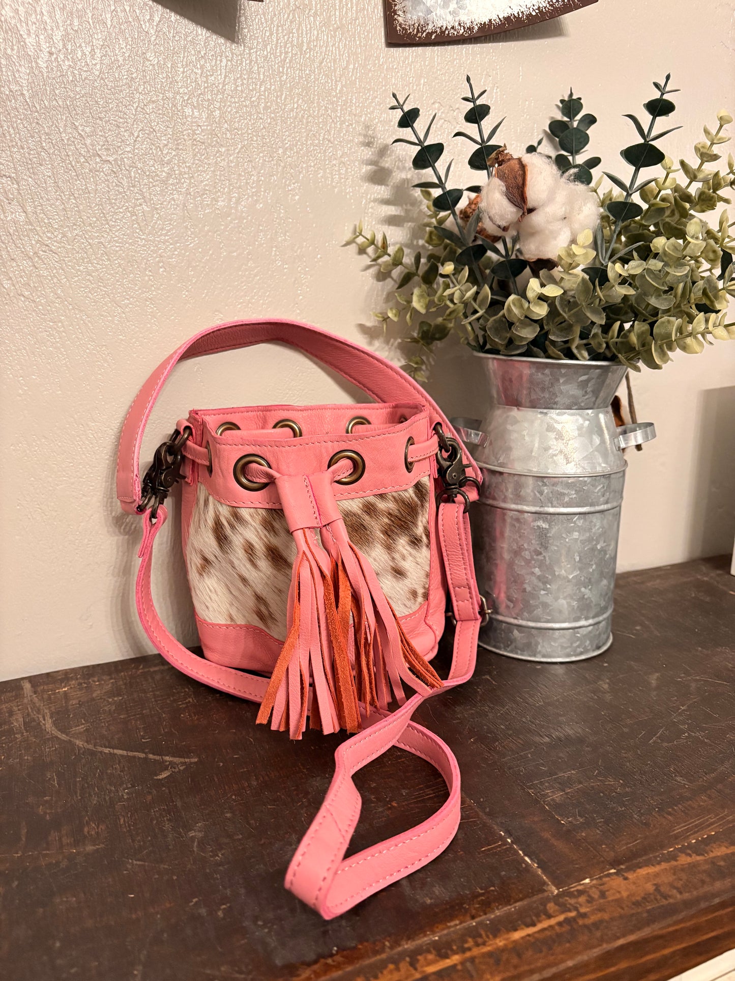 Kids Pink & Cowhide Crossbody