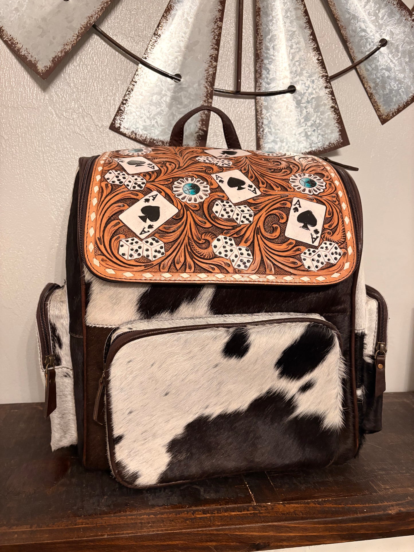 Ace & Dice Tooled Leather Backpack
