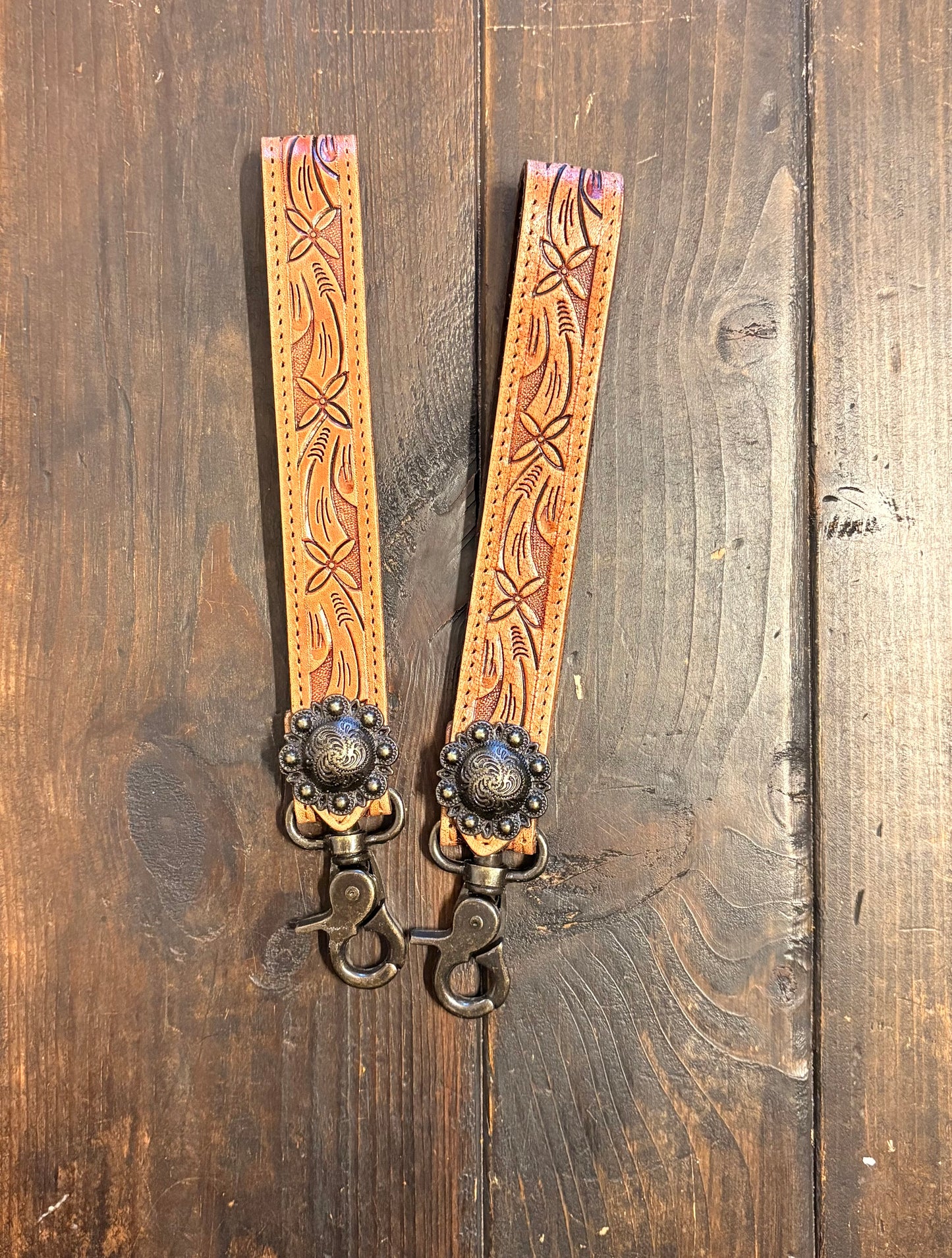Tooled Leather Wristlet Key Fob