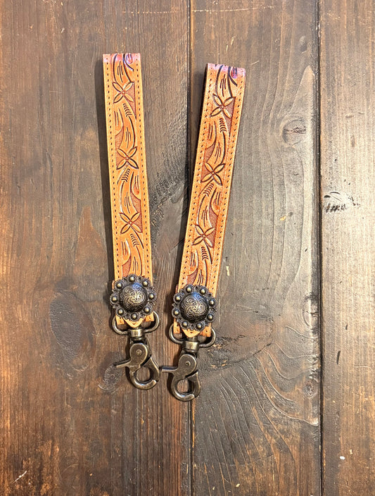 Tooled Leather Wristlet Key Fob