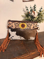 Cowhide Crossbody with Tooled Sunflower