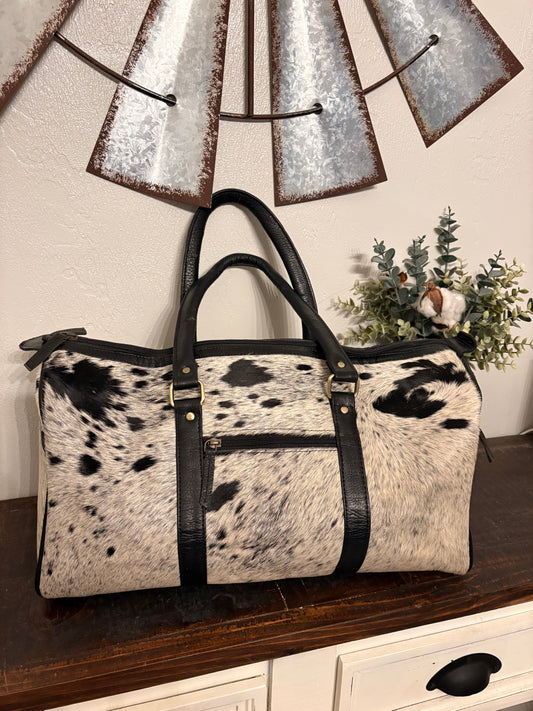 Bridget Black & White Cowhide Duffle Bag