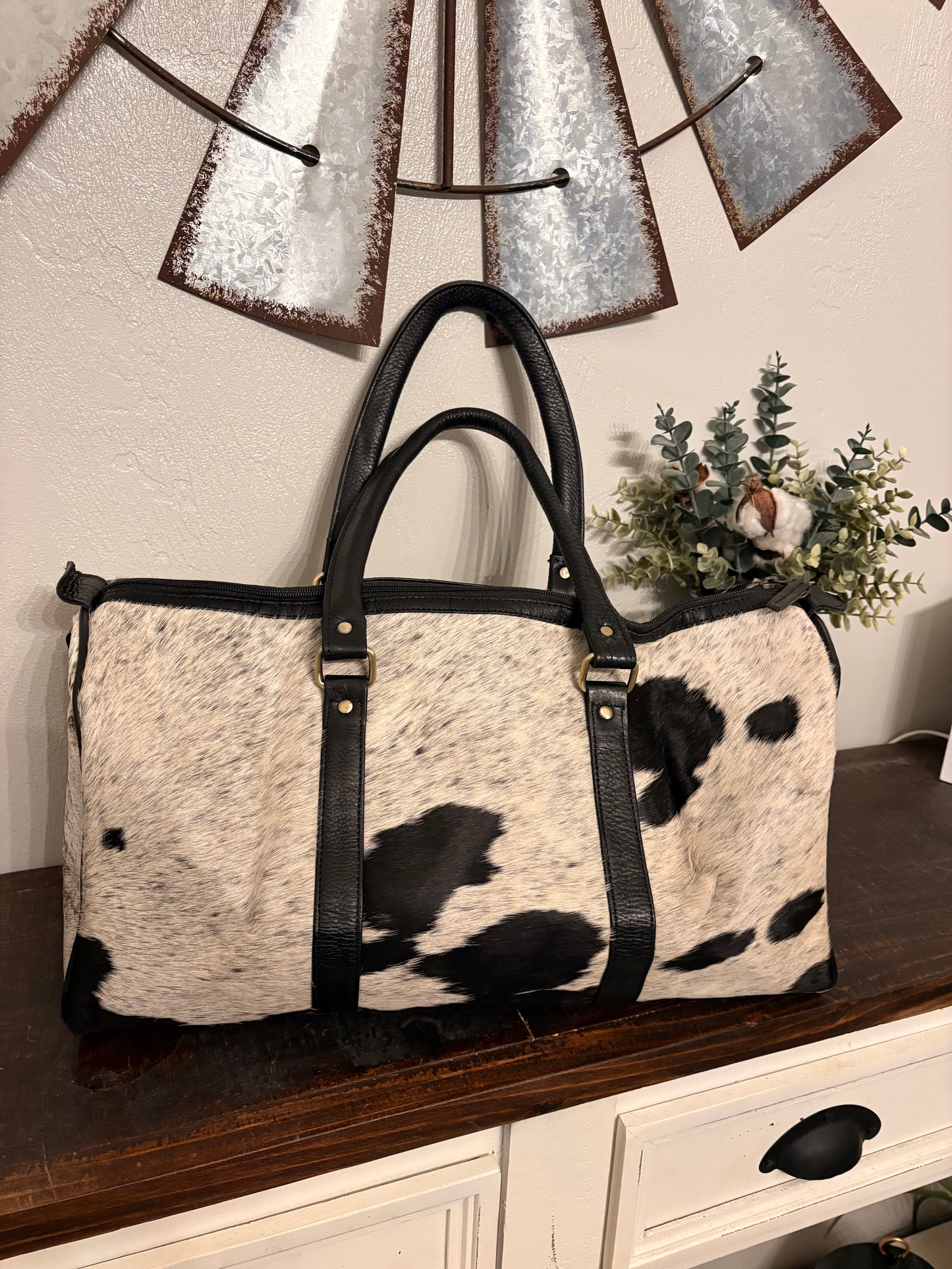 Bridget Black & White Cowhide Duffle Bag