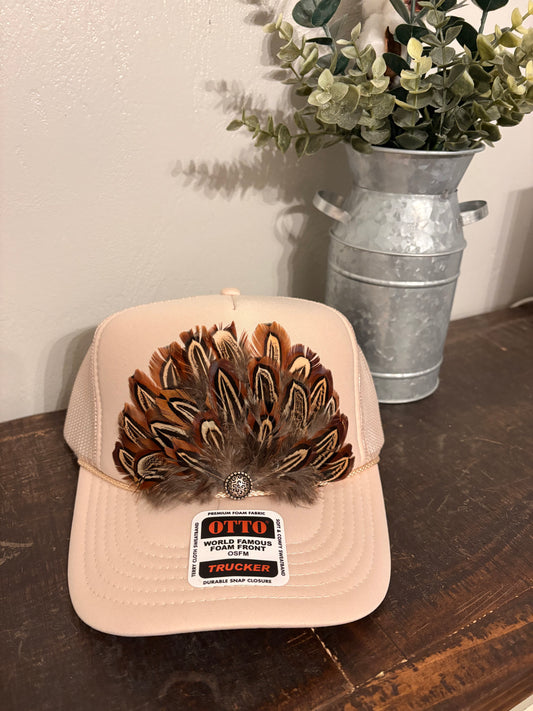 Tan Feather Trucker Hat