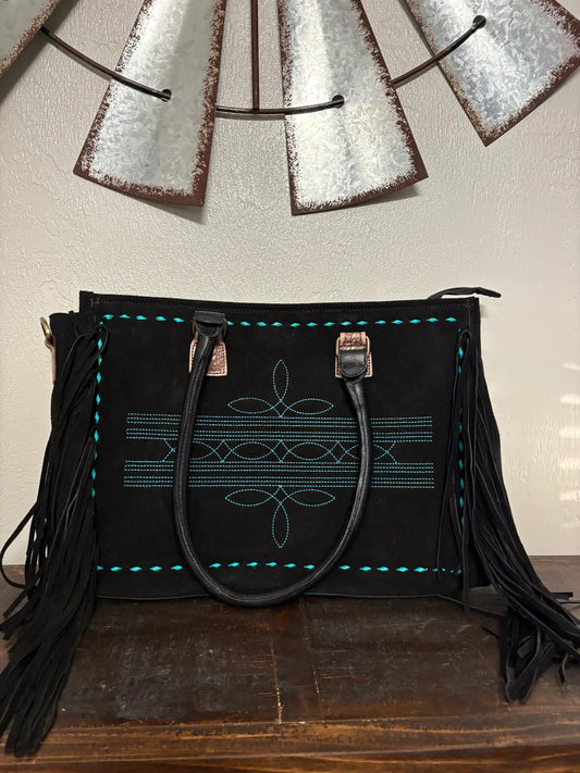 Black / Turquoise Boot Stitch Concealed Carry Purse