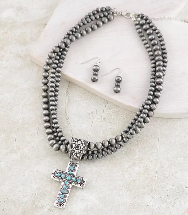 Cross Navajo Pearl Necklace Set