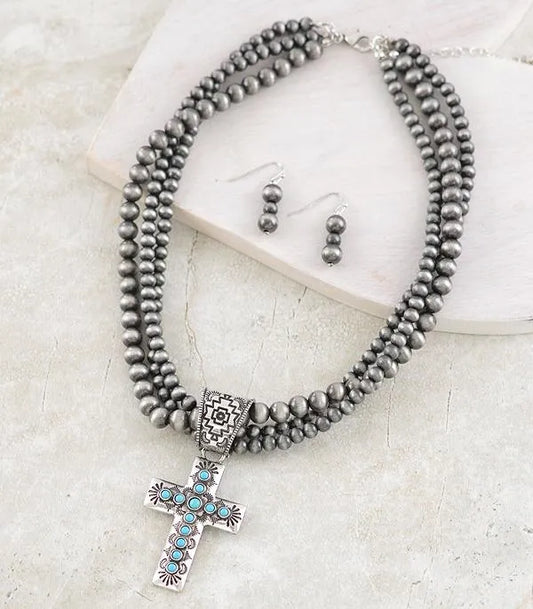 Cross Navajo Pearl Necklace Set