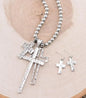 Silver Cross Charm Necklace Set