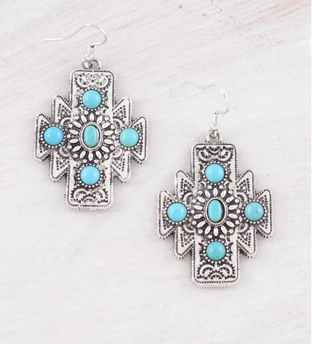 Silver Western Aztec Earrings