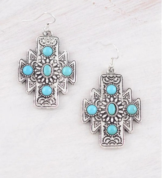 Silver Western Aztec Earrings